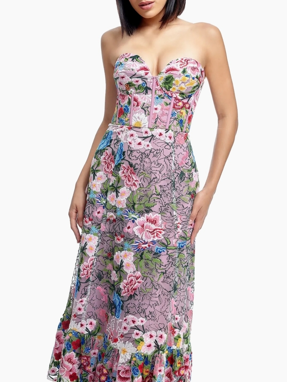 Dress the Population Carina Floral Embroidered Strapless Bustier Fit&Flare Dress - Picture 5 of 12